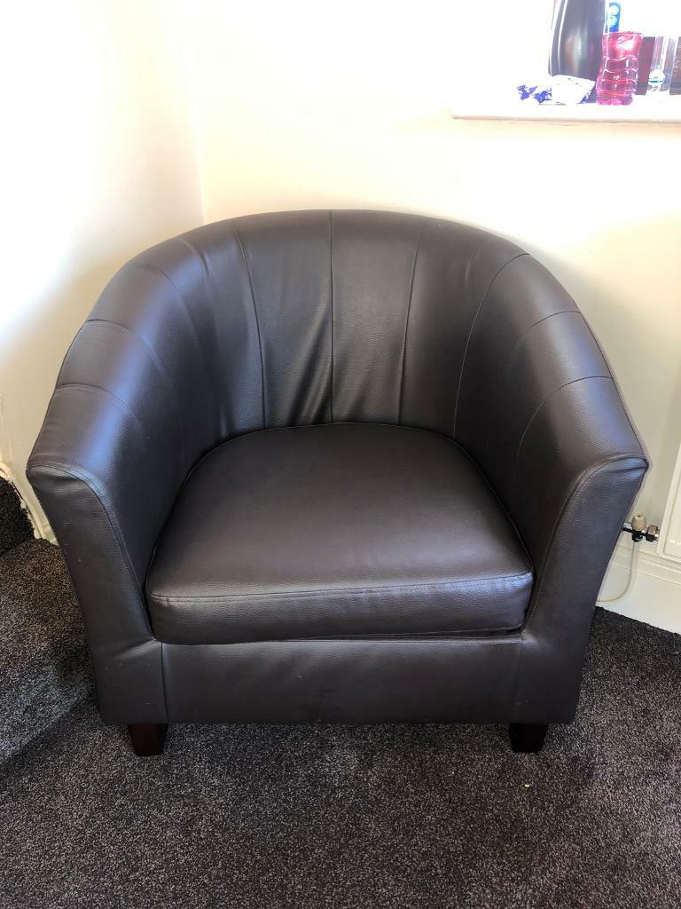Two brown faux leather tub chairs | in Fulwood, Lancashire ...