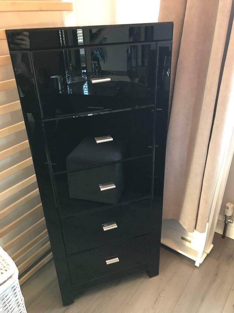 Venetian Black Glass 5 Drawer Chest In High Green South