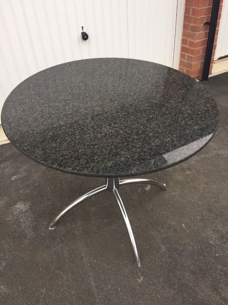 Dining/Kitchen Table - Round, Granite Top. 90cm Diameter. 3 x Chairs