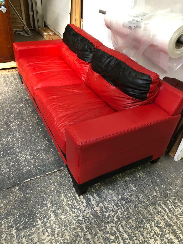 Dfs blood red and ebony 3 seater soft leather sofa in Hedge