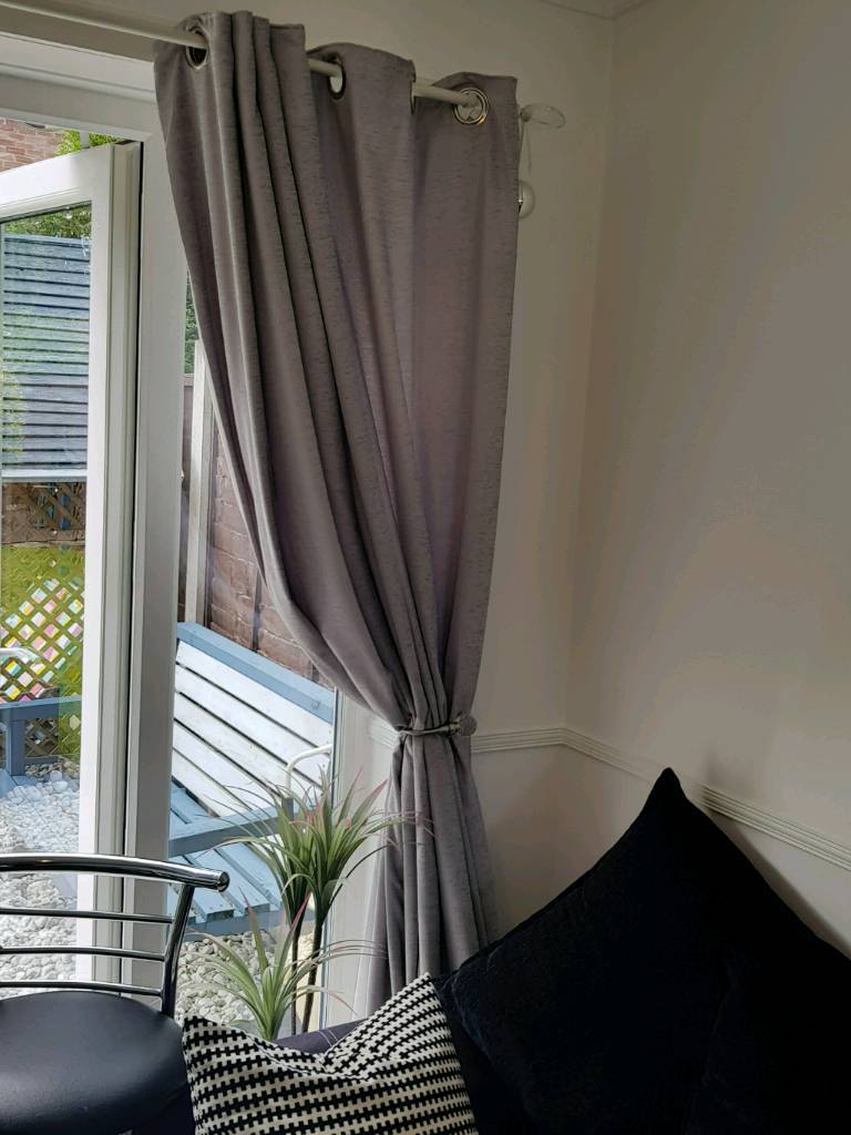 2 Pairs Of 90 X 90 Lined Eyelet Silver Grey Curtains Excellent Condition