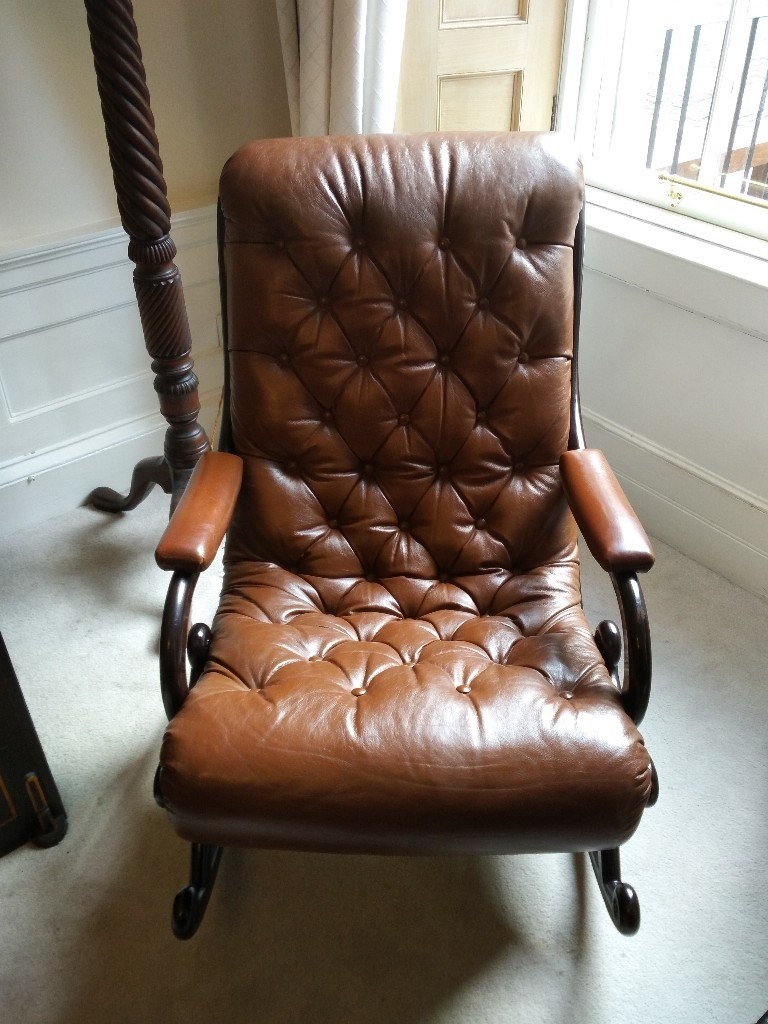 Rare Deep Cushioned Chesterfield Rocking Chair Antique Vintage in
