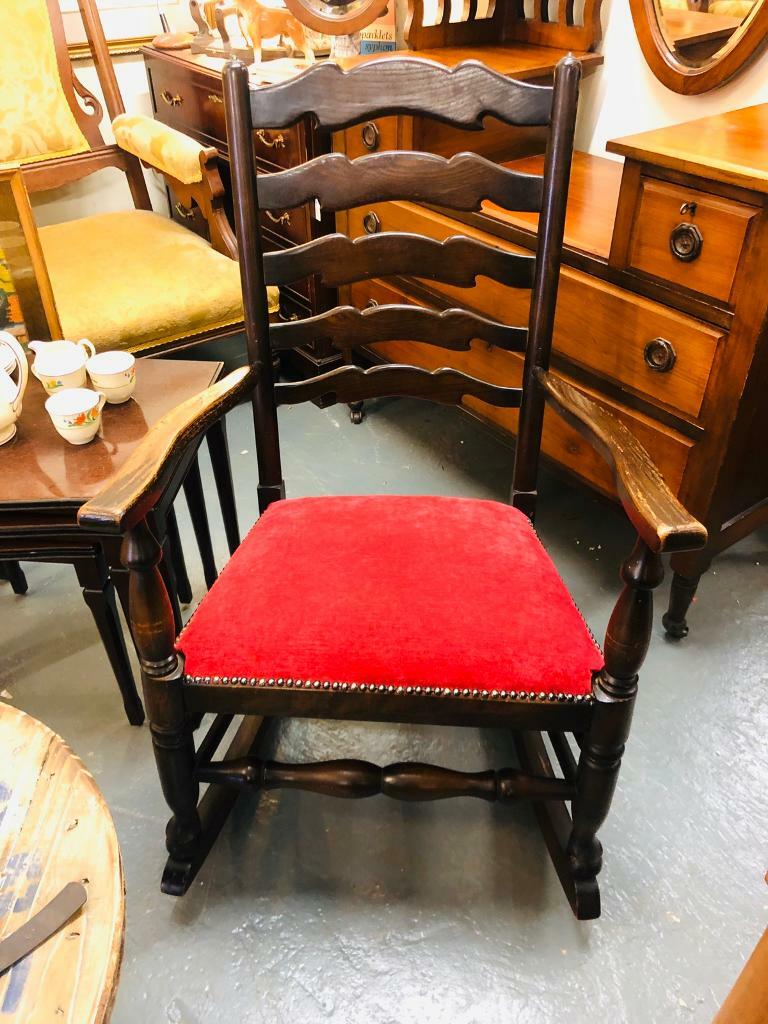 Stunning recently reupholstered ladder back rocking chair | in