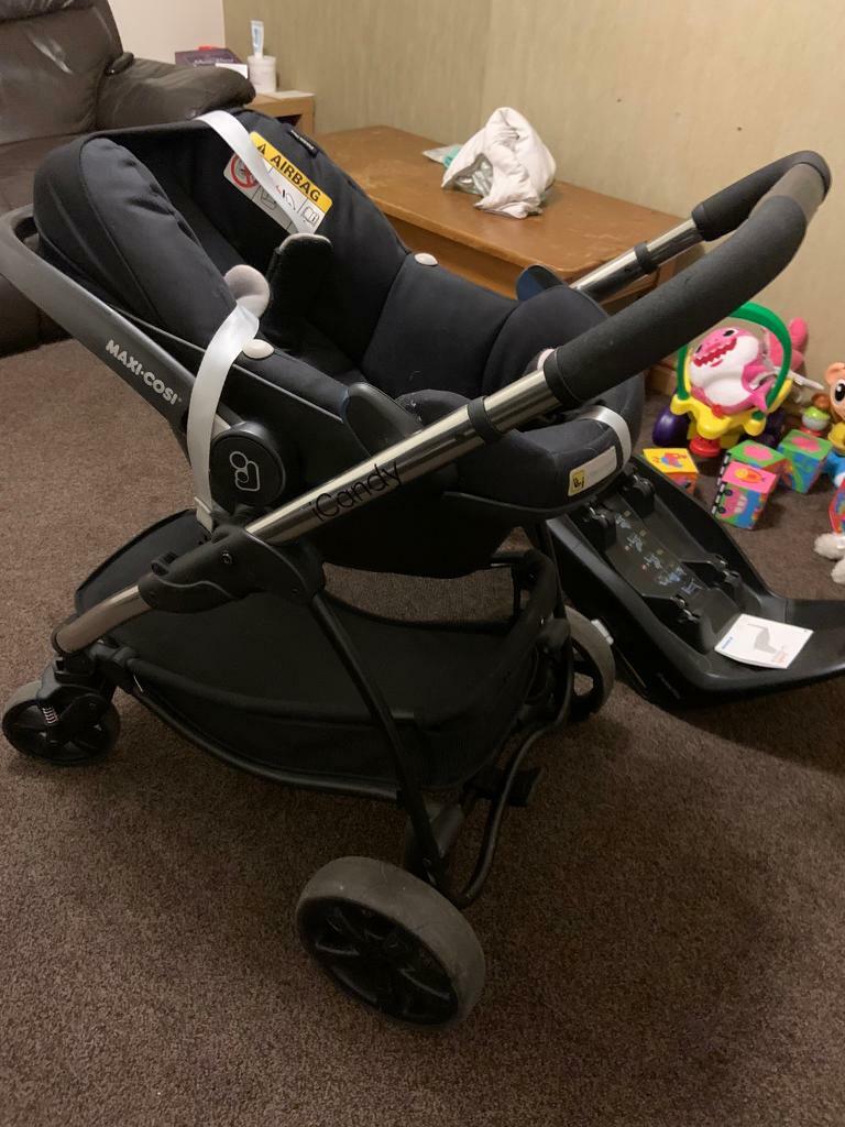 Icandy strawberry 2 pram with maxi cosy car seat and isofix base