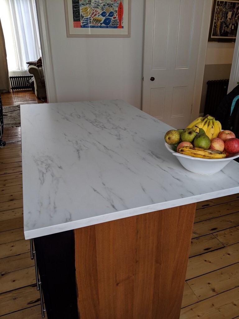 Kitchen Island Worktop Ikea Ekbacken White Marble Effect In