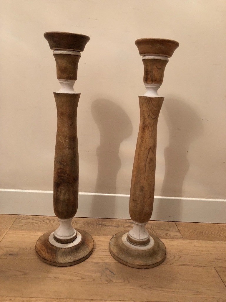 Pair Of Tall Floor Standing Wooden Pillar Candlestick Holders In Heybridge Essex Gumtree