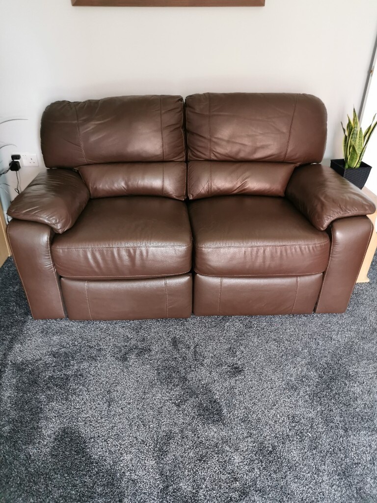 2 Seater brown leather manual recliner sofa in Kings Heath, West