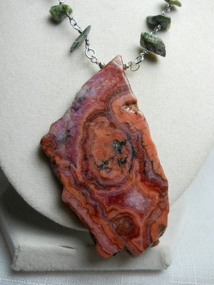 Native American RHODOCHROSITE & TURQUOISE Sterling Silver 925 Vintage Necklace