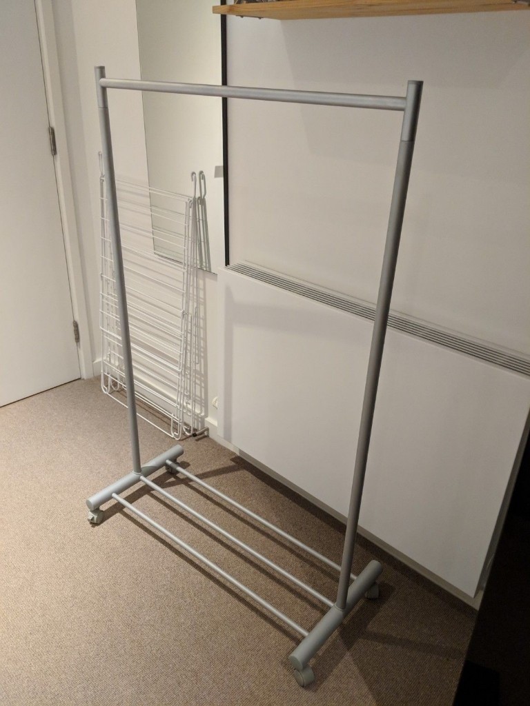 Muji Silver Single Steel Clothes Hanging Rail on Wheels in