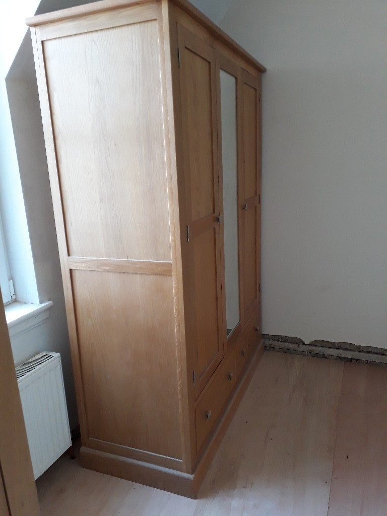 FOR SALE. Triple Oak Wardrobe with 2 doors, 2 large drawers and a