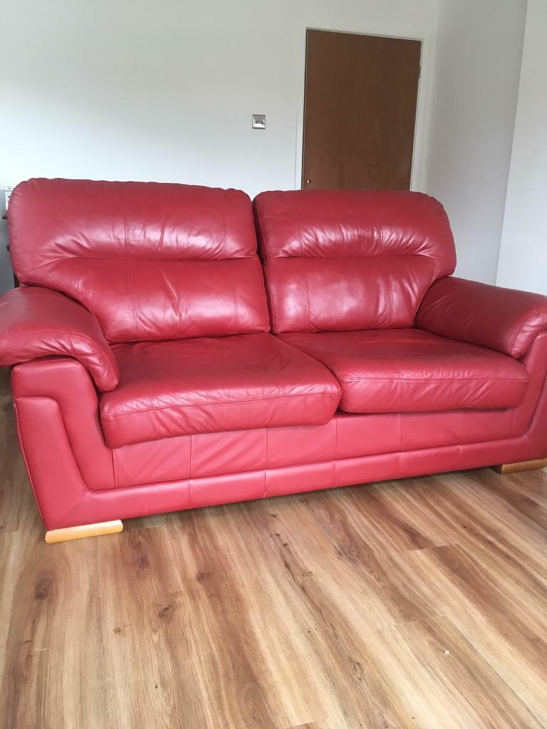 Large red leather sofa, M&S, in Barton on Sea, Hampshire Gumtree