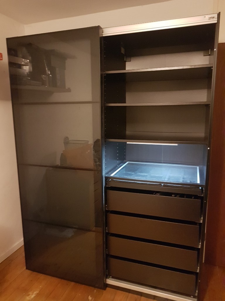 Ikea Double Black Wardrobe With Sliding Glass Mirror Doors In