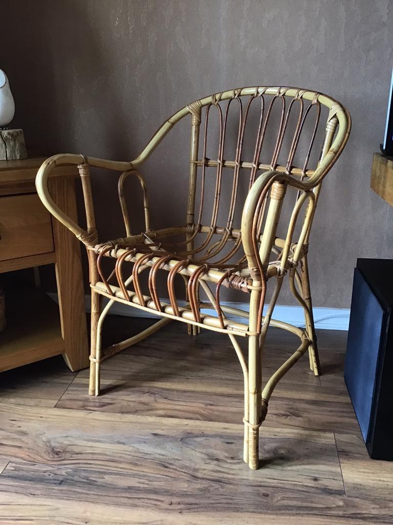 Vintage / Retro Bamboo / Cane Woven Bohemian Rattan Cane Accent Chair