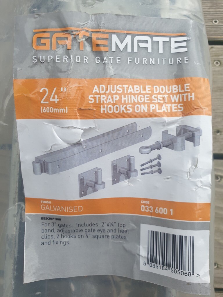 Gatemate 24 inch adjustable double strap hinge set with hook plates