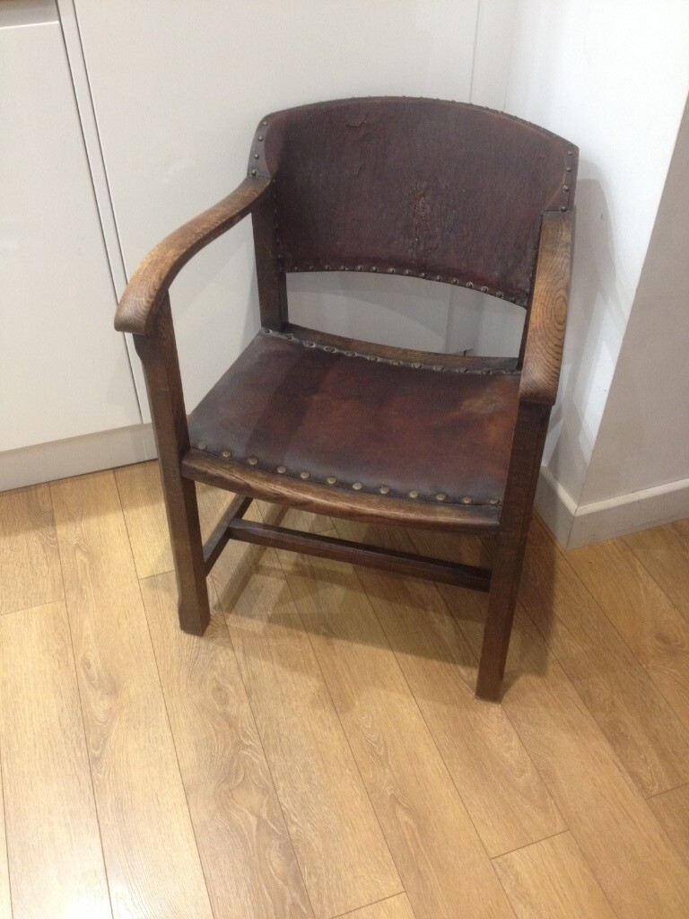 Vintage oak chair with leather seat and back in Southampton