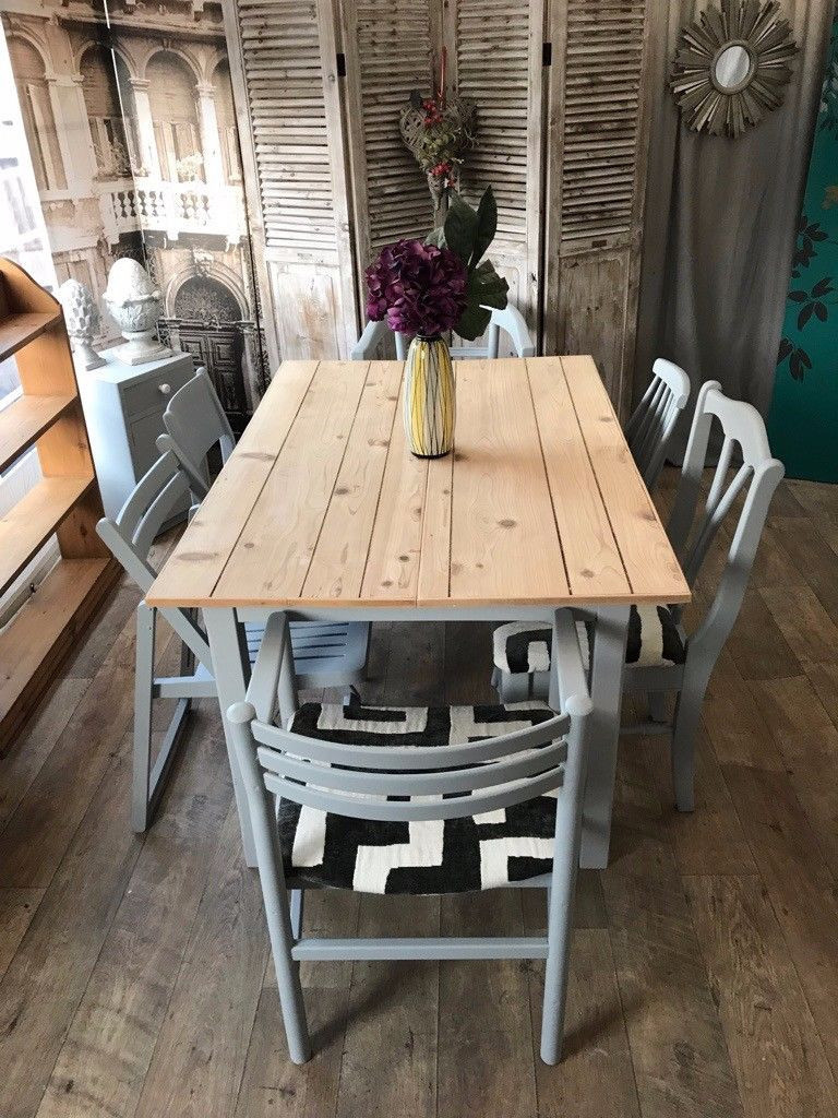 Unique industrial style shabby chic dining table with 6 ...