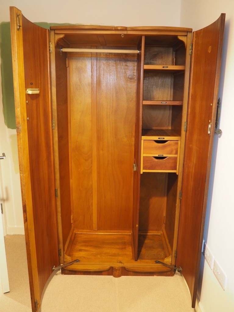 Vintage Art Deco Walnut And Maple Wardrobe Made By Tudor Rose