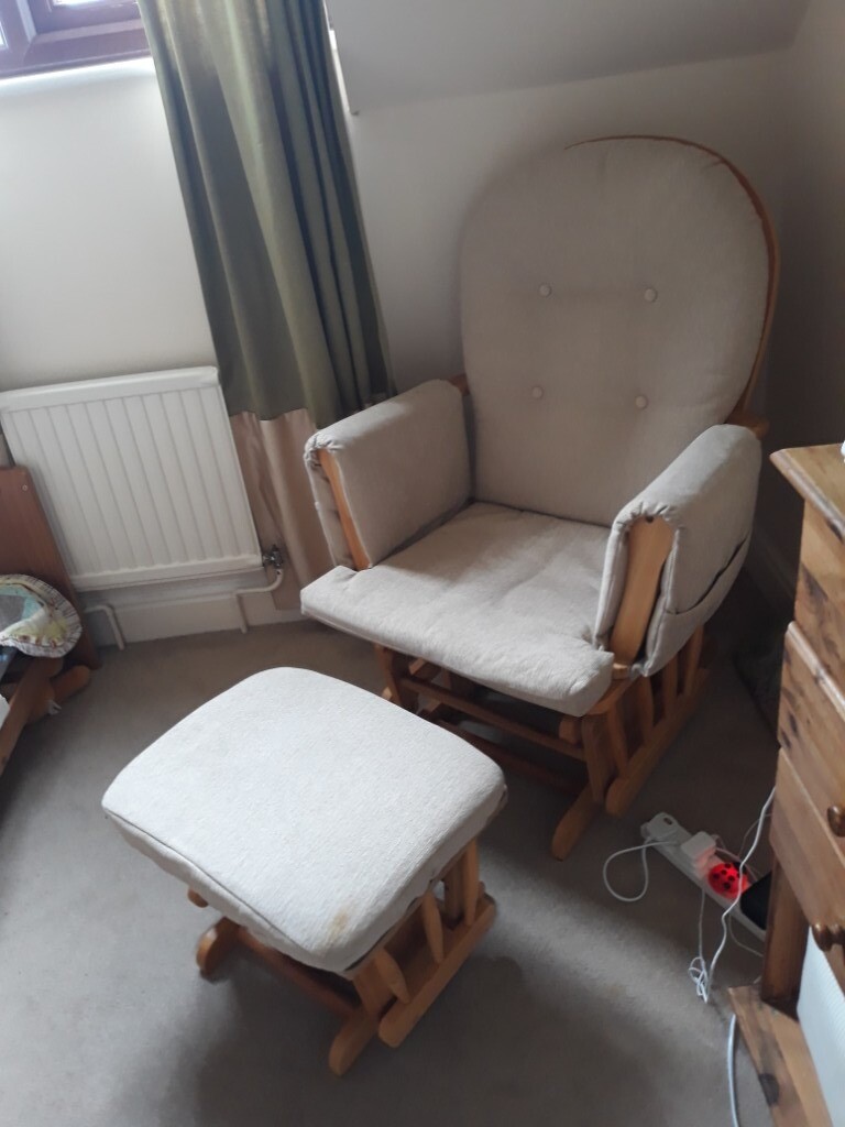 Cream Nursing Rocking Chair Glider Rocker with glider footstool and