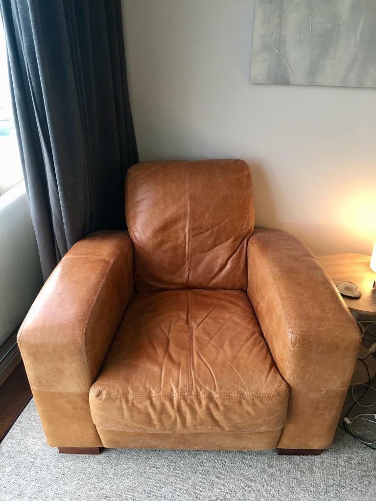 DFS tan leather single seater chair sofa in Littlehampton, West