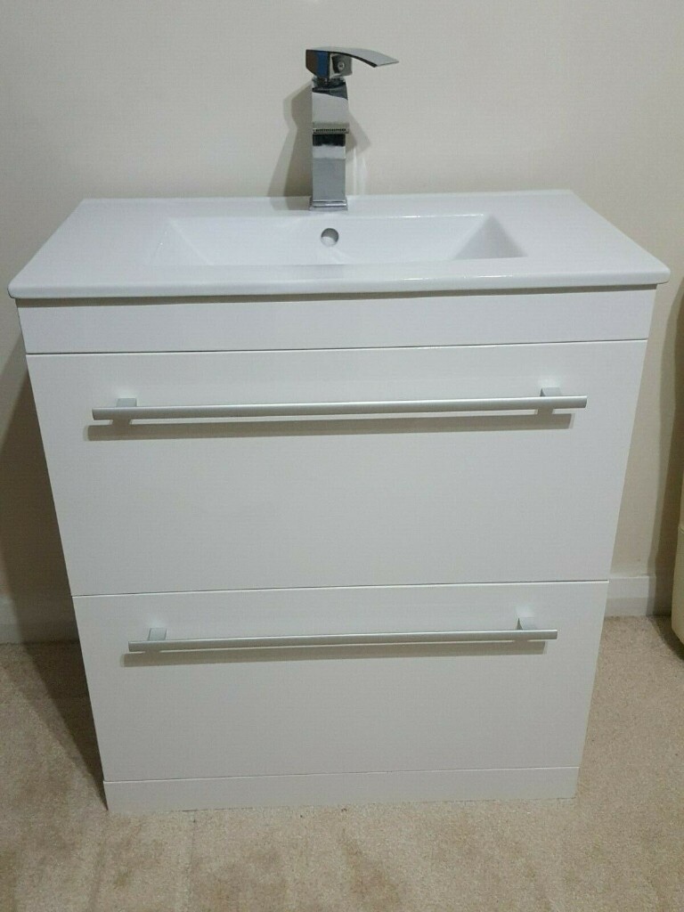 Vanity Unit 700mm Floor Stand 2 Drawer Ceramic Basin White Gloss + Tap in London Gumtree