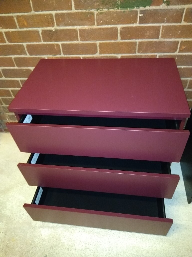 IKEA Malm Chest of 3 Drawers Dark Red in Hazel Grove, Manchester Gumtree