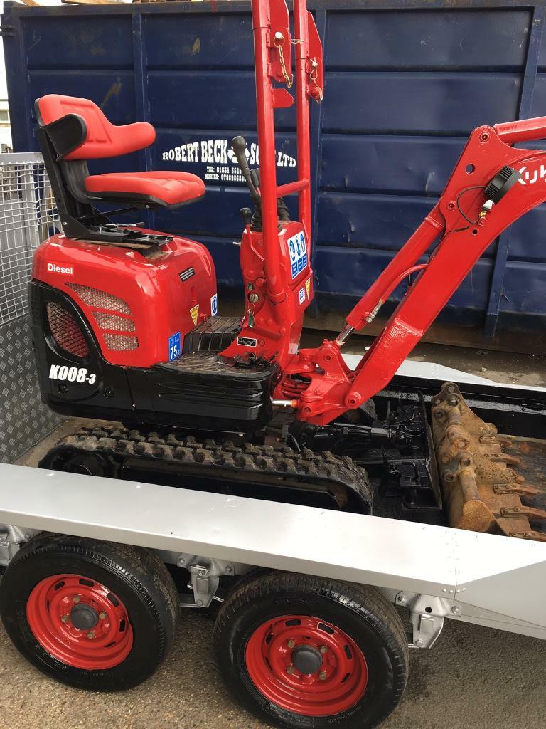 Kubota k008 mini micro digger with trailer and attachments in Chatham