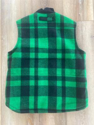Pre-owned Filson Lined Mackinaw Wool Work Vest Sherpa Lining M Acid Green Plaid