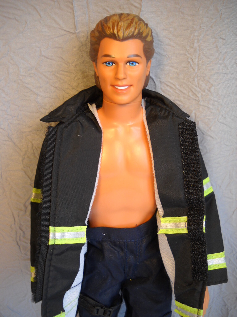 Gorgeous Handsome 1990s Ken Doll w/ Alan Head in New Firefighter Fireman Outfit