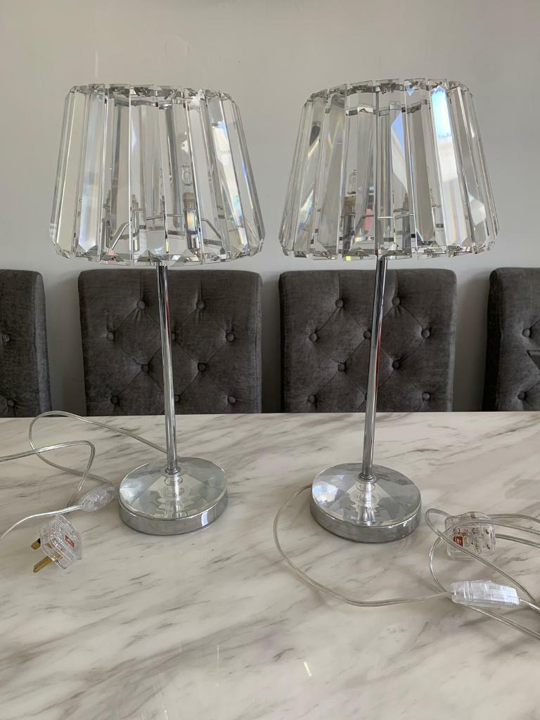 2x Laura Ashley Large Capri Chrome Lamp with Crystal Glass Shade in