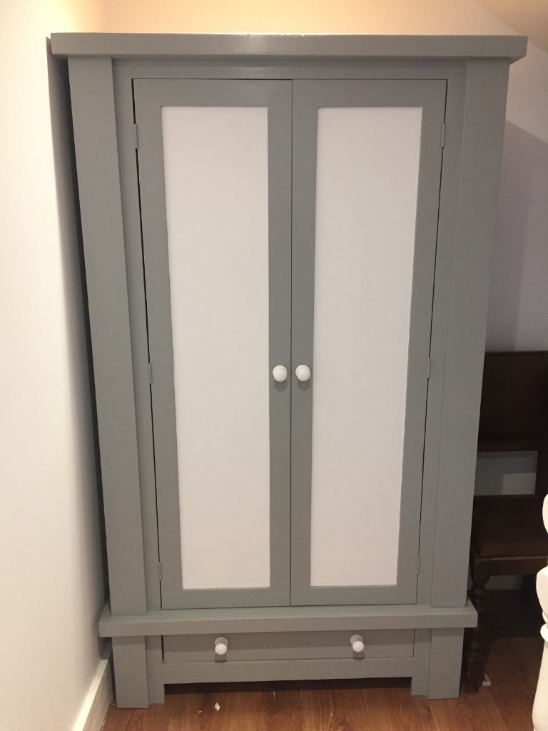 Upcycled Double Wardrobe Handmade Wooden Grey White