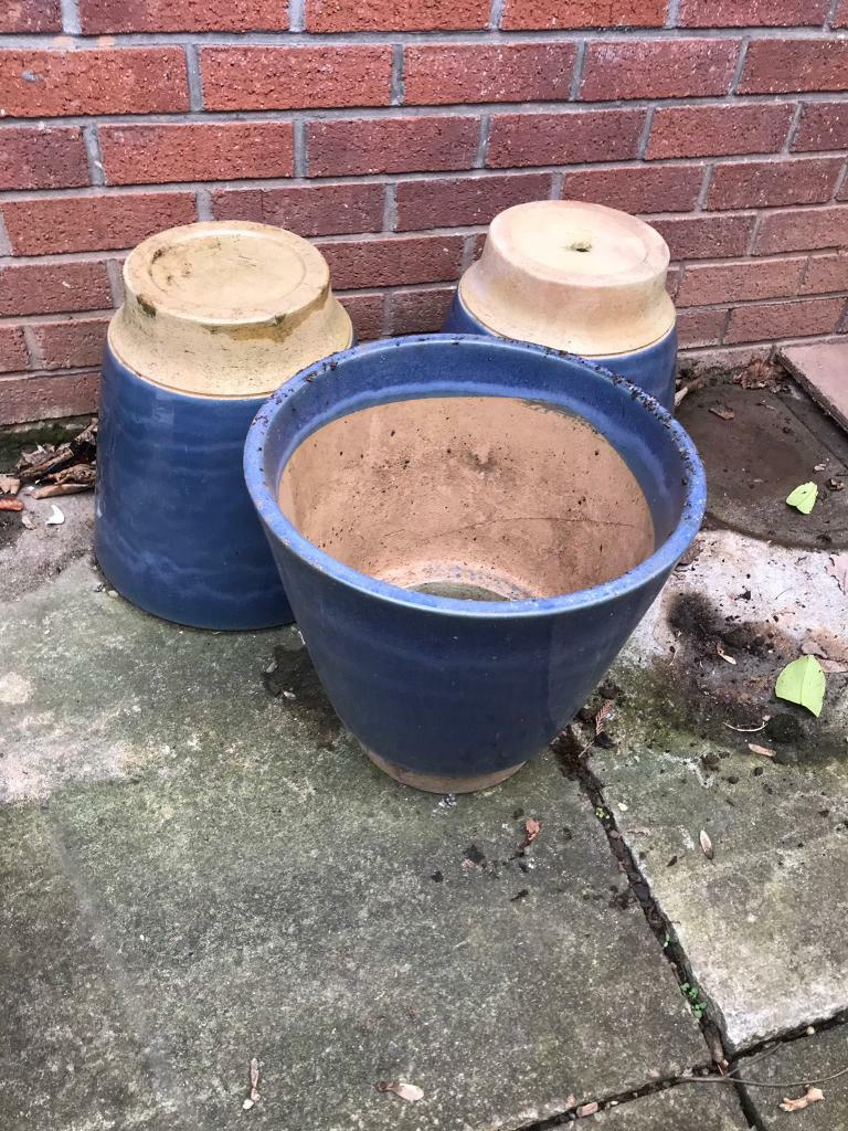 3 Large Blue Glazed Terracotta garden Pots (15 inch) in Bassaleg, Newport Gumtree