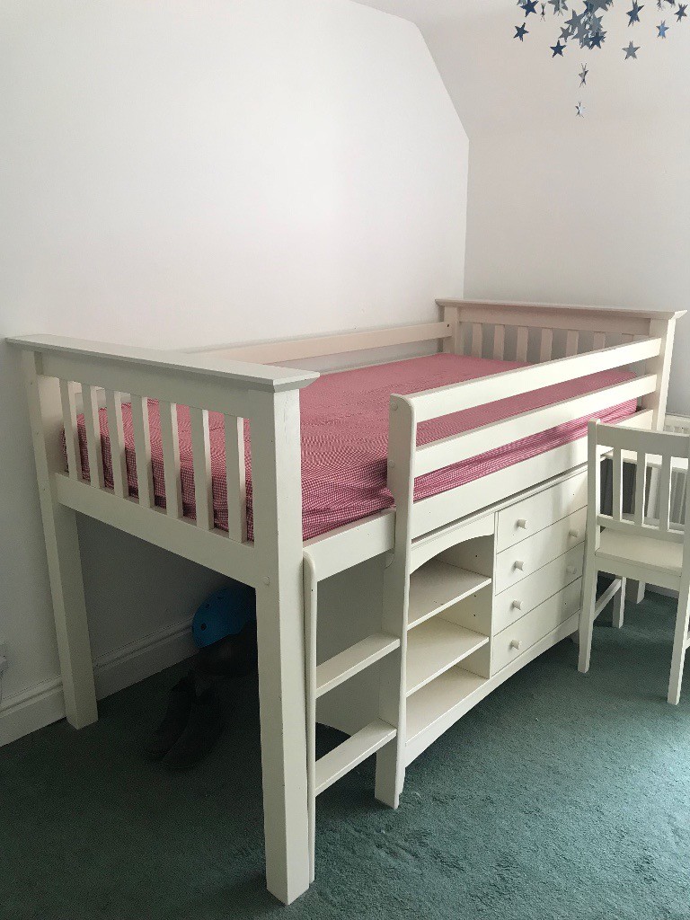 Childrens's White Cabin Bed / Mid Sleeper with Storage ...
