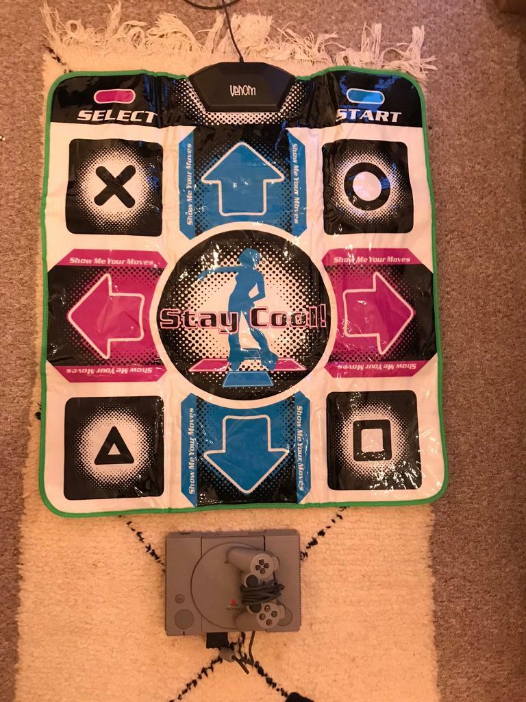 PlayStation 1 with retro dance mat and games in Didsbury, Manchester