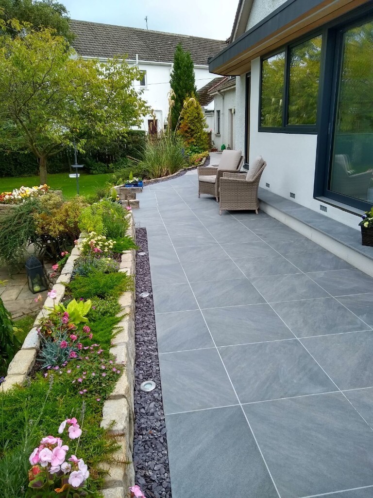 Bradstone Mode textured porcelain paving slabs in Colinton, Edinburgh