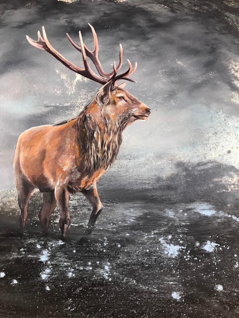 INNES ,, Original highland red deer Stag oil painting on deep canvas