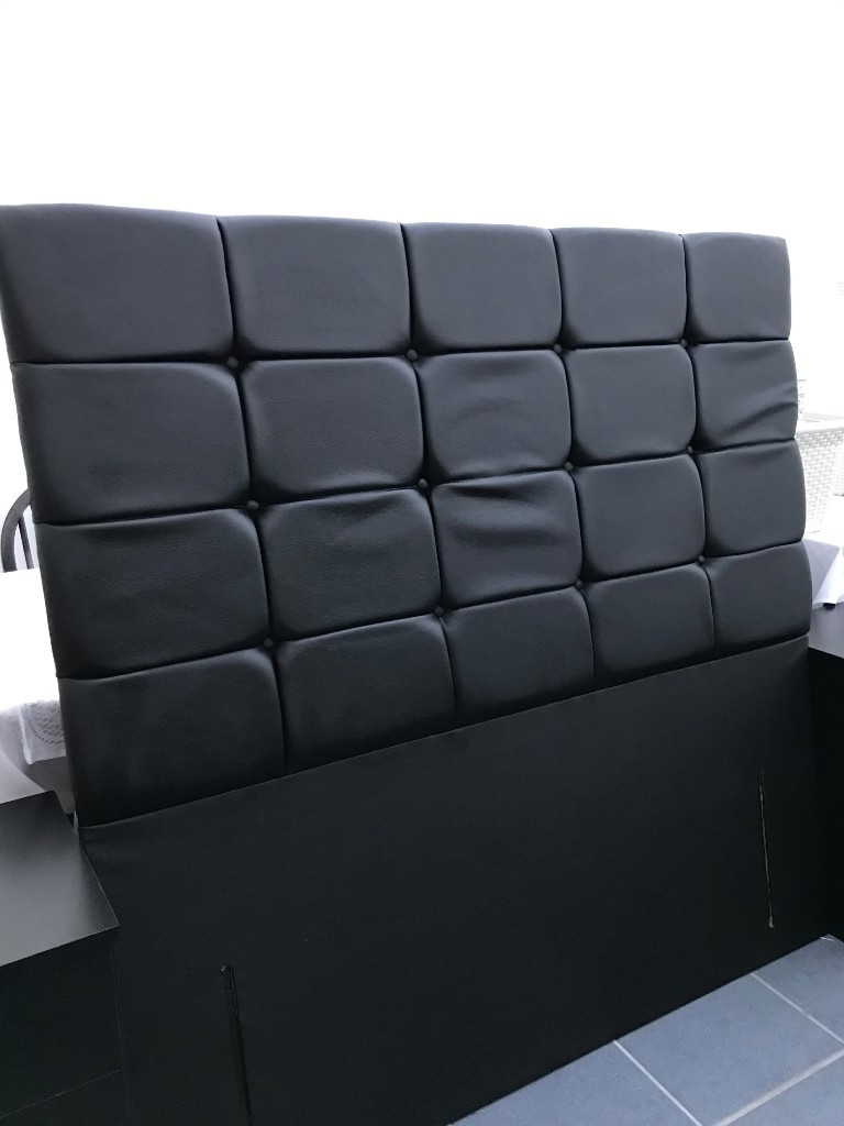 Black Cushioned floorstanding headboard for Double Bed in Grange