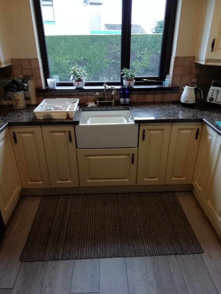 Buttermilk Kitchen Ceramic Worktops and Belfast Sink