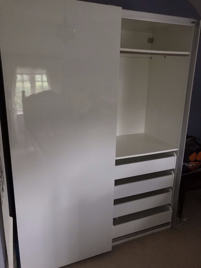 Large White Wardrobe With Sliding Doors 4 Drawers Sliding