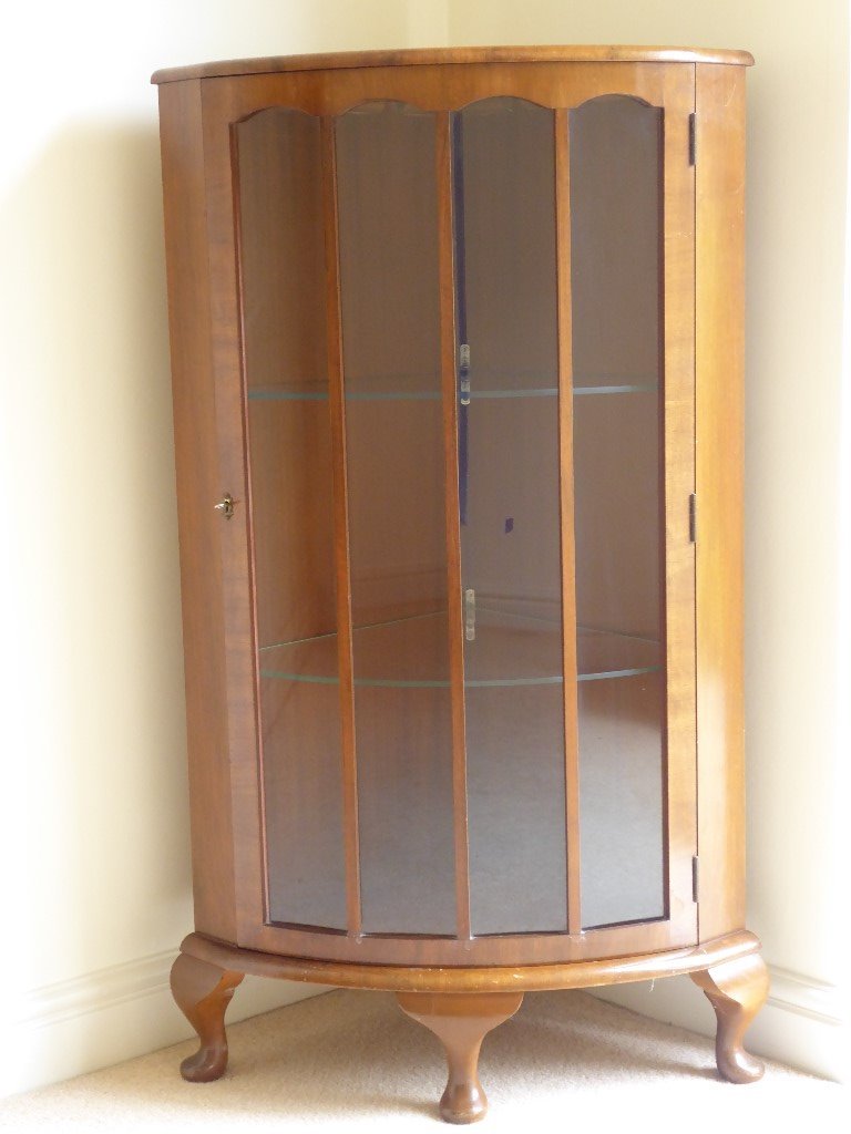 Vintage Glass Fronted Corner Cabinet Attractive Curved Front Warm