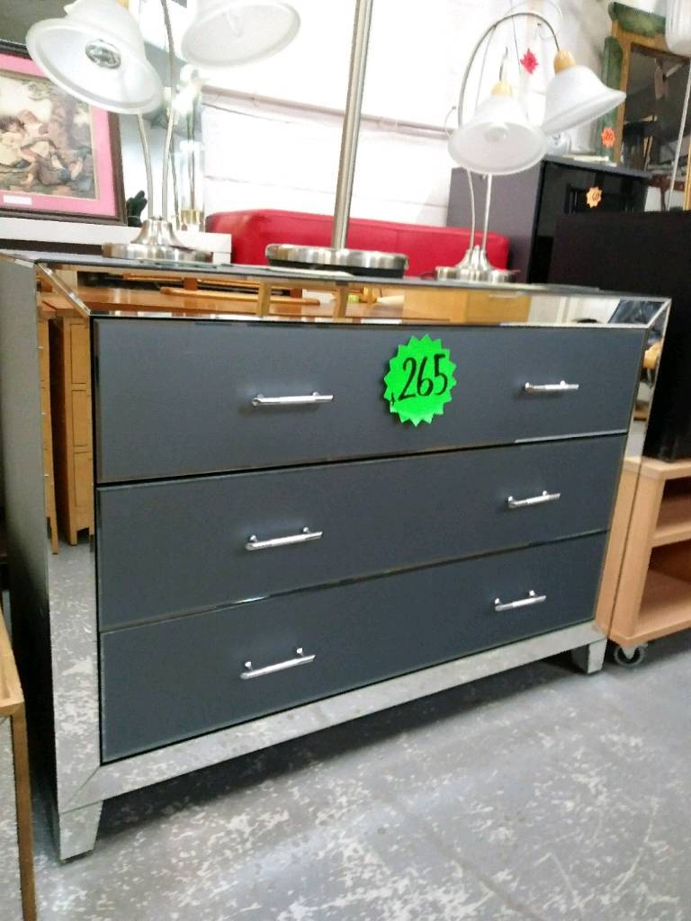 Top Quality New All Glass And Mirror Large Chest Of Drawers In