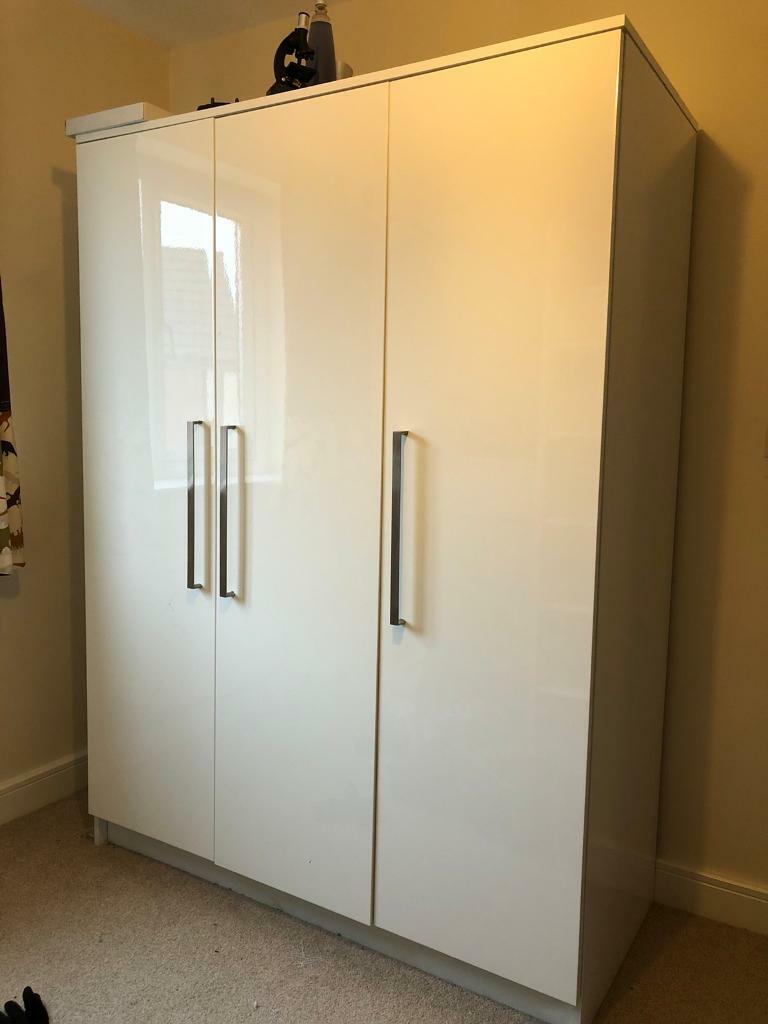 Large 3 door white gloss wardrobe in Peterborough, Cambridgeshire
