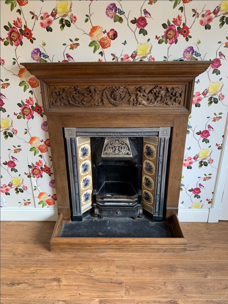 Cast Iron Victorian Fireplace with ornate timber surround in Falkirk