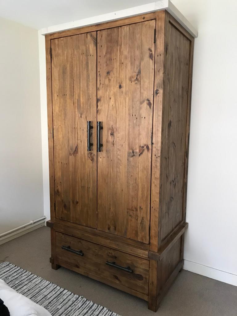 Reclaimed Wood Rustic Wardrobe With Cast Iron Handles In