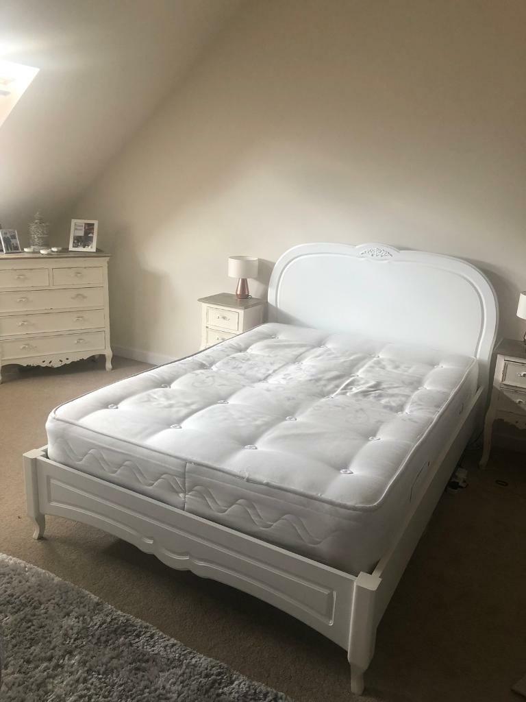 Bensons For Beds White Wooden Double Bed Frame and Mattress Open to