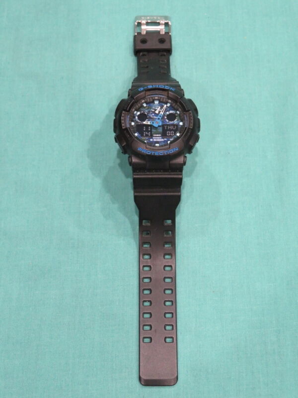 Casio WR20BAR Black G-Shock Wristwatch 5081 GA-100CB Watch Teal Blue Camo Face | eBay