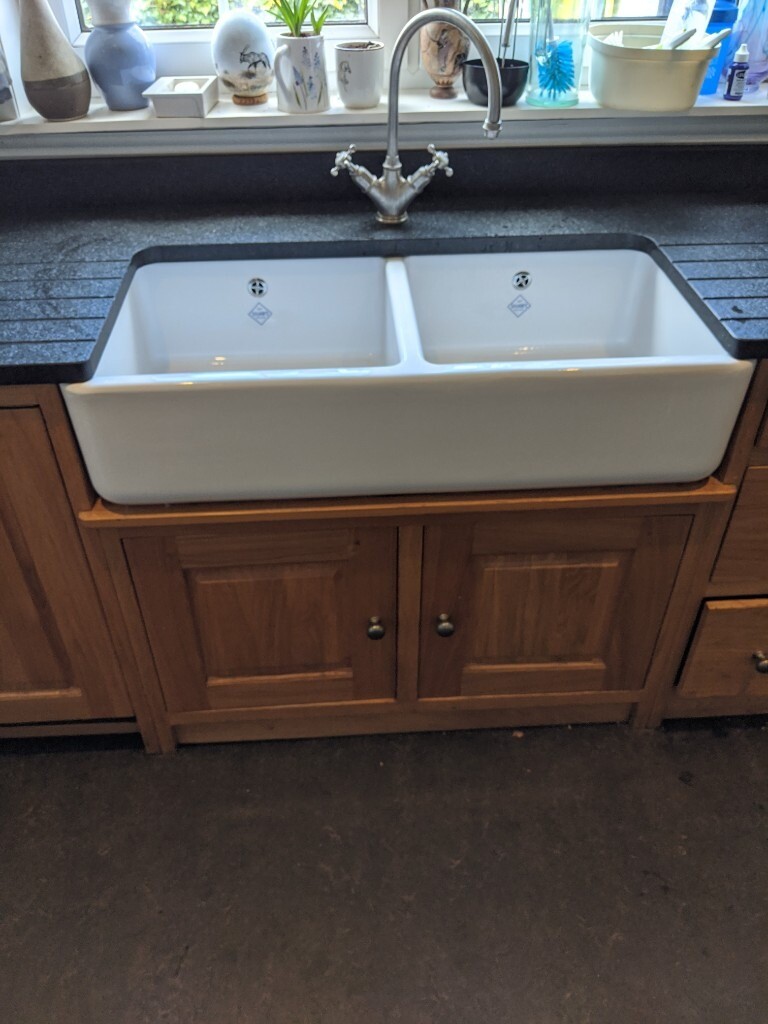 Artisan handcrafted ceramic large double bowl kitchen sink in