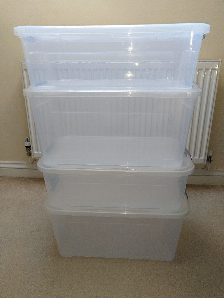 4 x Storage Boxes Clear with Lids 32L & 45L Stackable from Frome in