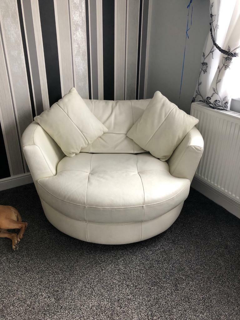 Large Cream Leather Swivel Chair | in Durham, County ...