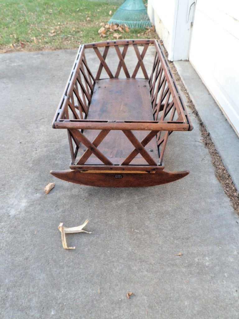 1800s Farm Primitive Wooden Baby Cradle