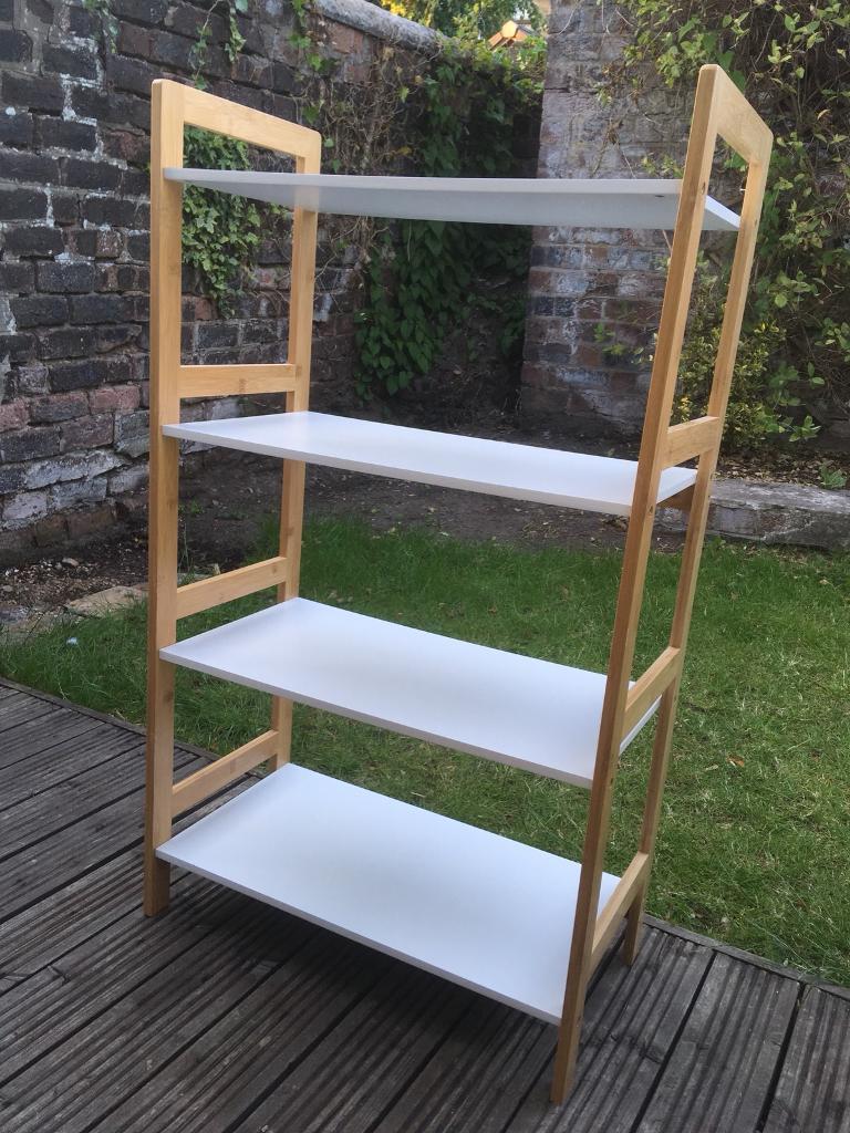 Habitat ‘Drew’ Bamboo And White Lacquer Wide 4Shelf Bookcase in